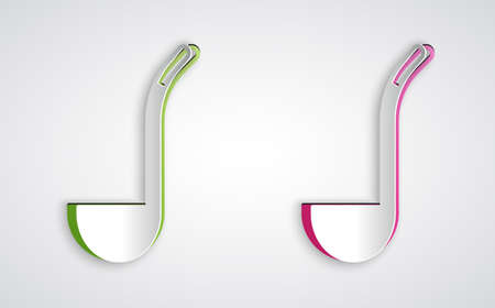 Paper cut Kitchen ladle icon isolated on grey background. Cooking utensil. Cutlery spoon sign. Paper art style. Vector.のイラスト素材