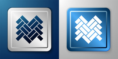 White Parquet icon isolated on blue and grey background. Silver and blue square button. Vector.のイラスト素材