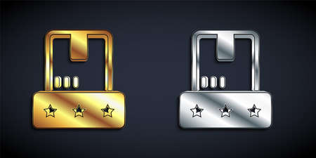 Gold and silver Consumer or customer product rating icon isolated on black background. Long shadow style. Vectorのイラスト素材