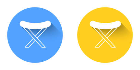 White Camping portable folding chair icon isolated with long shadow background. Rest and relax equipment. Fishing seat. Circle button. Vectorのイラスト素材