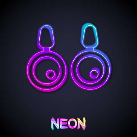 Glowing neon line Earrings icon isolated on black background. Jewelry accessories. Vector.のイラスト素材