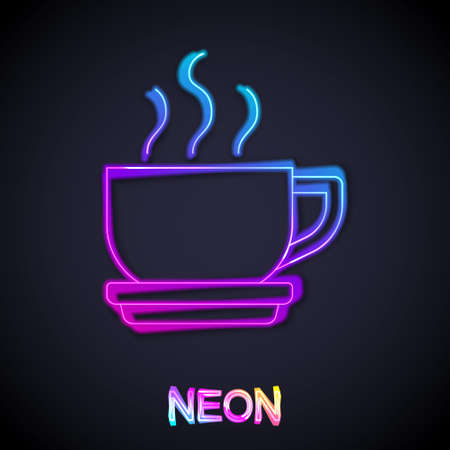 Glowing neon line Coffee cup icon isolated on black background. Tea cup. Hot drink coffee. Vectorのイラスト素材