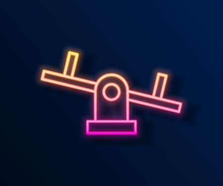 Glowing neon line Seesaw icon isolated on black background. Teeter equal board. Playground symbol. Vectorのイラスト素材