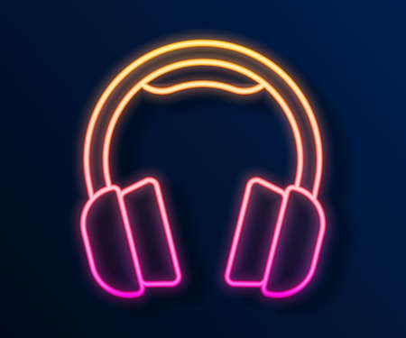 Glowing neon line Headphones icon isolated on black background. Earphones. Concept for listening to music, service, communication and operator. Vectorのイラスト素材