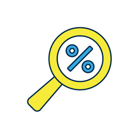 Filled outline Magnifying glass with percent discount icon isolated on white background. Discount offers searching. Search for discount sale sign. Vectorのイラスト素材