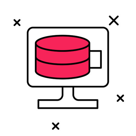 Filled outline Cloud database icon isolated on white background. Cloud computing concept. Digital service or app with data transferring. Vectorのイラスト素材