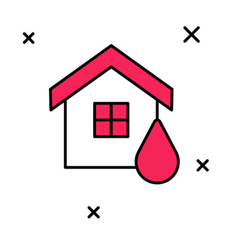 Filled outline House flood icon isolated on white background. Home flooding under water. Insurance concept. Security, safety, protection, protect concept. Vectorのイラスト素材