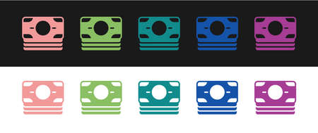 Set Stacks paper money cash icon isolated on black and white background. Money banknotes stacks. Bill currency. Vectorのイラスト素材
