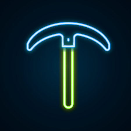 Glowing neon line Pickaxe icon isolated on black background. Colorful outline concept. Vectorのイラスト素材