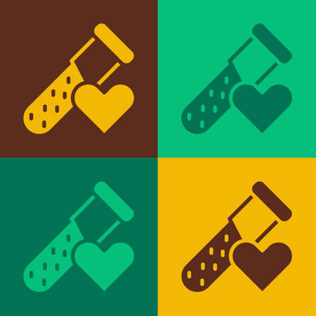 Pop art Test tube or flask with blood icon isolated on color background. Laboratory, chemical, scientific glassware sign. Vectorのイラスト素材