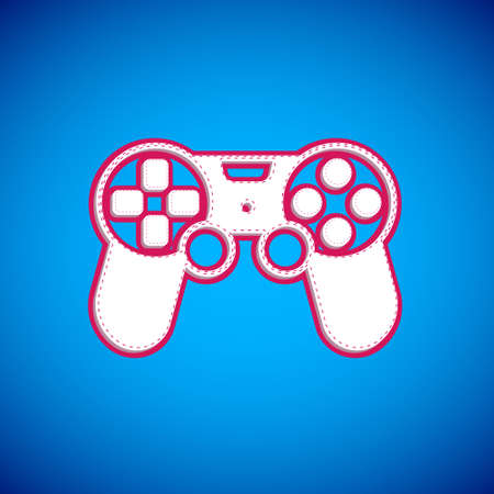 White Game controller or joystick for game console icon isolated on blue background. Vector