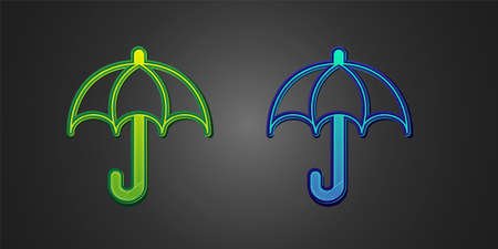 Green and blue Umbrella icon isolated on black background. Insurance concept. Waterproof icon. Protection, safety, security concept. Vectorのイラスト素材