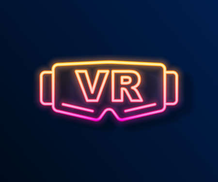 Glowing neon line Virtual reality glasses icon isolated on black background. Stereoscopic 3d vr mask. Optical head mounted display. Vectorのイラスト素材
