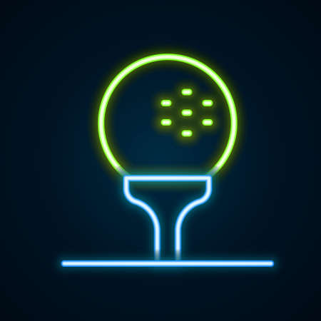 Glowing neon line Golf ball on tee icon isolated on black background. Colorful outline concept. Vectorのイラスト素材
