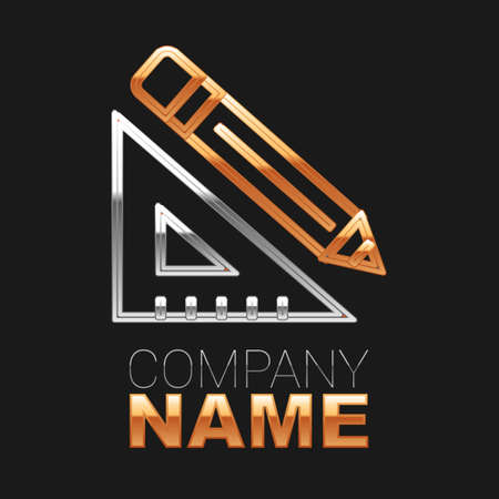 Line Triangular ruler and pencil icon isolated on black background. Straightedge symbol. Drawing and educational tools. Colorful outline concept. Vectorのイラスト素材