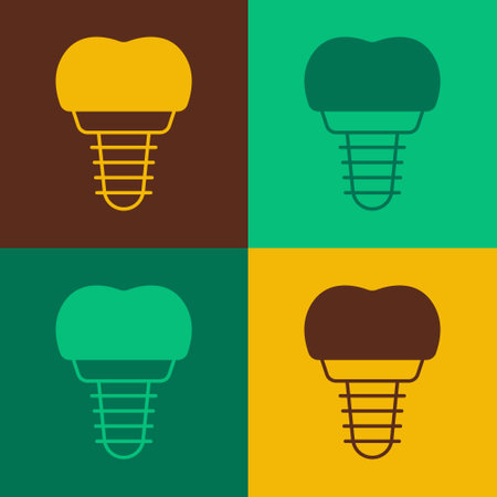 Pop art Dental implant icon isolated on color background. Vectorのイラスト素材