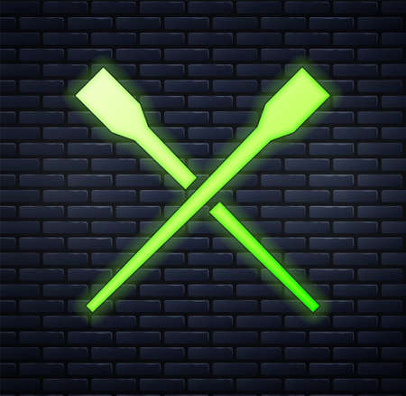 Glowing neon Food chopsticks icon isolated on brick wall background. Wooden Korean sticks for Asian...
