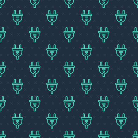 Green line Electric plug icon isolated seamless pattern on blue background. Concept of connection and disconnection of the electricity. Vectorのイラスト素材