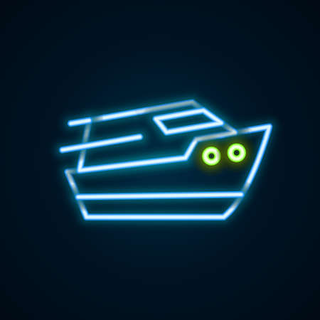 Glowing neon line Speedboat icon isolated on black background. Colorful outline concept. Vectorのイラスト素材