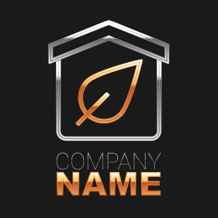Line Eco friendly house icon isolated on black background. Eco house with leaf. Colorful outline concept. Vectorのイラスト素材