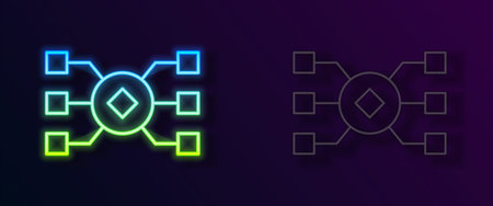 Glowing neon line Neural network icon isolated on black background. Artificial intelligence AI. Vectorのイラスト素材