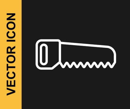 White line Hand saw icon isolated on black background. Vectorのイラスト素材