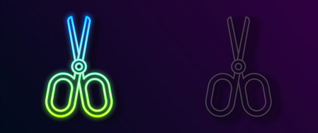 Glowing neon line Scissors icon isolated on black background. Tailor symbol. Cutting tool sign. Vectorのイラスト素材