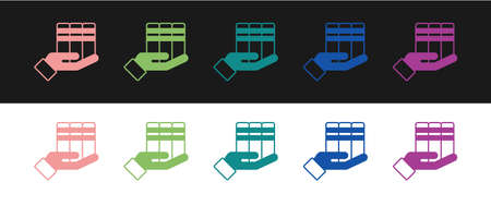 Set Book donation icon isolated on black and white background. Vectorのイラスト素材