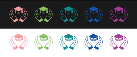 Set Education grant icon isolated on black and white background. Tuition fee, financial education, budget fund, scholarship program, graduation hat. Vectorのイラスト素材