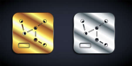 Gold and silver Railway map icon isolated on black background. Long shadow style. Vectorのイラスト素材