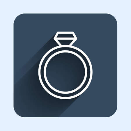 White line Diamond engagement ring icon isolated with long shadow background. Blue square button. Vectorのイラスト素材