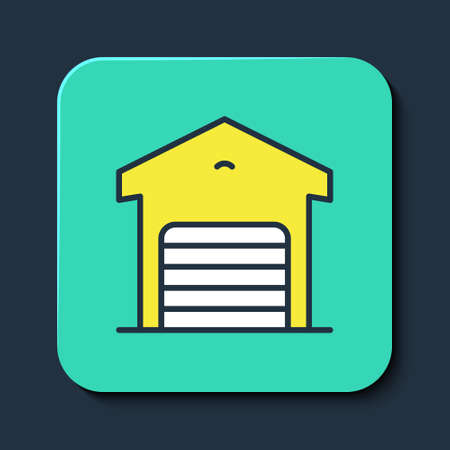 Filled outline Warehouse icon isolated on blue background. Turquoise square button. Vectorのイラスト素材