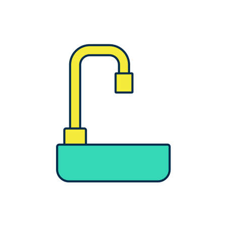 Filled outline Washbasin with water tap icon isolated on white background. Vectorのイラスト素材
