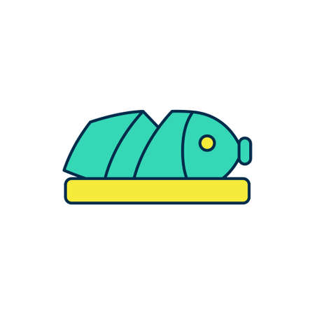 Filled outline Fish with sliced pieces with knife icon isolated on white background. Vectorのイラスト素材