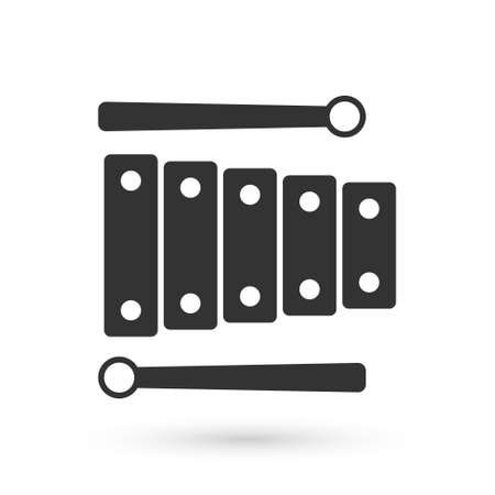 Grey Xylophone - musical instrument with thirteen wooden bars and two percussion mallets icon isolated on white background. Vectorのイラスト素材