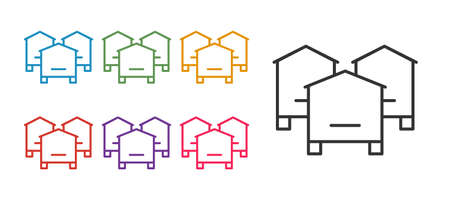 Set line Hive for bees icon isolated on white background. Beehive symbol. Apiary and beekeeping. Sweet natural food. Set icons colorful. Vectorのイラスト素材