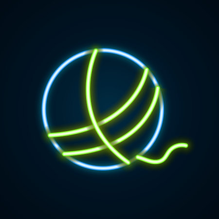 Glowing neon line Yarn ball icon isolated on black background. Label for hand made, knitting or tailor shop. Colorful outline concept. Vectorのイラスト素材