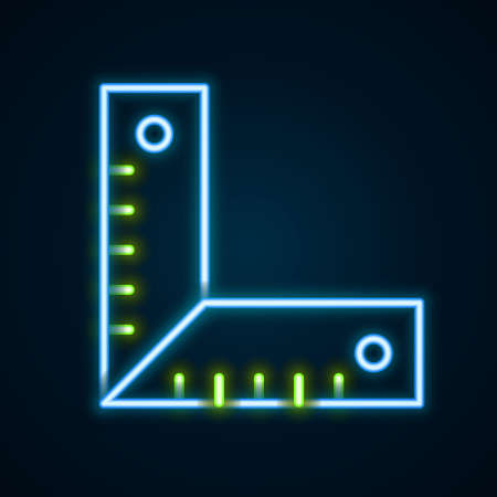Glowing neon line Corner ruler icon isolated on black background. Setsquare, angle ruler, carpentry, measuring utensil, scale. Colorful outline concept. Vectorのイラスト素材