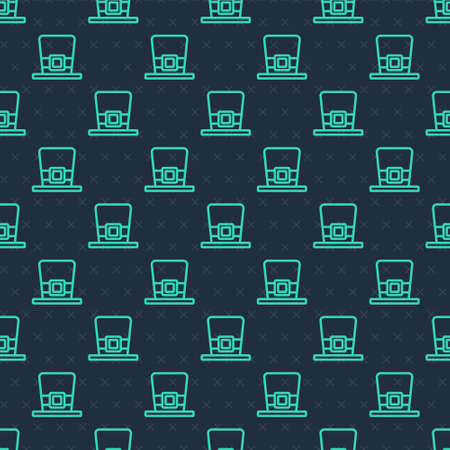 Green line Leprechaun hat icon isolated seamless pattern on blue background. Happy Saint Patricks day. National Irish holiday. Vectorのイラスト素材