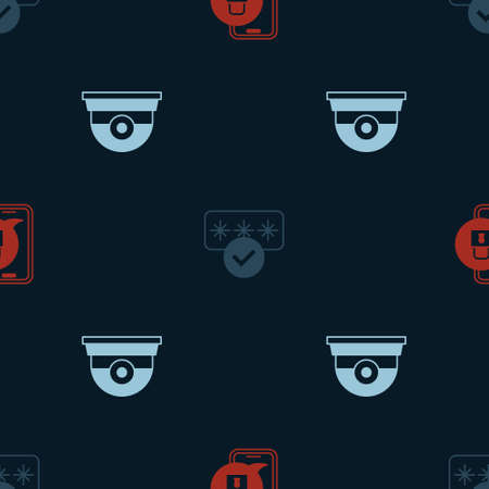 Set Mobile with closed padlock, Password protection and Security camera on seamless pattern. Vectorのイラスト素材