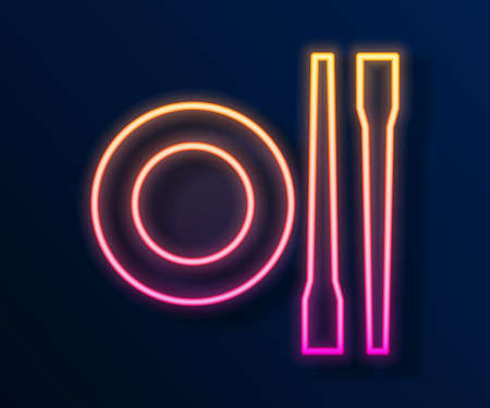 Glowing neon line Food chopsticks with plate icon isolated on black background. Wooden Korean sticks for Asian dishes. Oriental utensils. Vectorのイラスト素材
