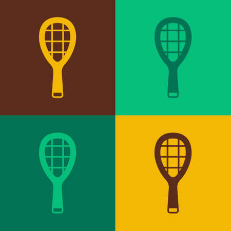 Pop art Tennis racket icon isolated on color background. Sport equipment. Vectorのイラスト素材