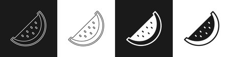 Set Watermelon icon isolated on black and white background. Vectorのイラスト素材