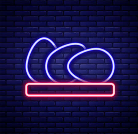 Glowing neon line Chicken egg icon isolated on brick wall background. Colorful outline concept. Vectorのイラスト素材