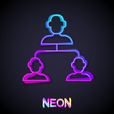 Glowing neon line Business hierarchy organogram chart infographics icon isolated on black background. Corporate organizational structure graphic elements. Vectorのイラスト素材