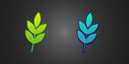 Green and blue Leaf icon isolated on black background. Leaves sign. Fresh natural product symbol. Vectorのイラスト素材