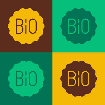 Pop art Banner, label, tag  for bio green healthy food icon isolated on color background. Organic product. Healthy food sticker. Vectorのイラスト素材