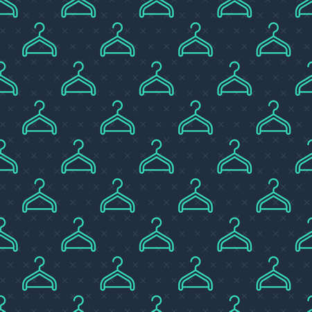 Green line Hanger wardrobe icon isolated seamless pattern on blue background. Cloakroom icon. Clothes service symbol. Laundry hanger sign. Vectorのイラスト素材