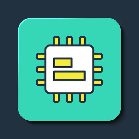Filled outline Computer processor with microcircuits CPU icon isolated on blue background. Chip or...