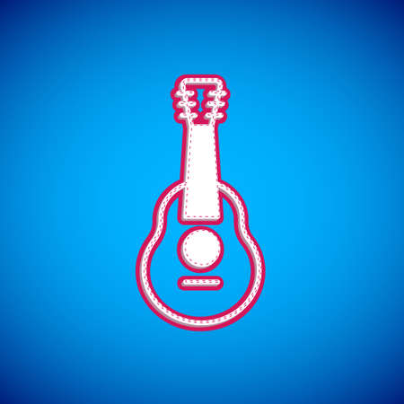 White Guitar icon isolated on blue background. Acoustic guitar. String musical instrument. Vectorのイラスト素材